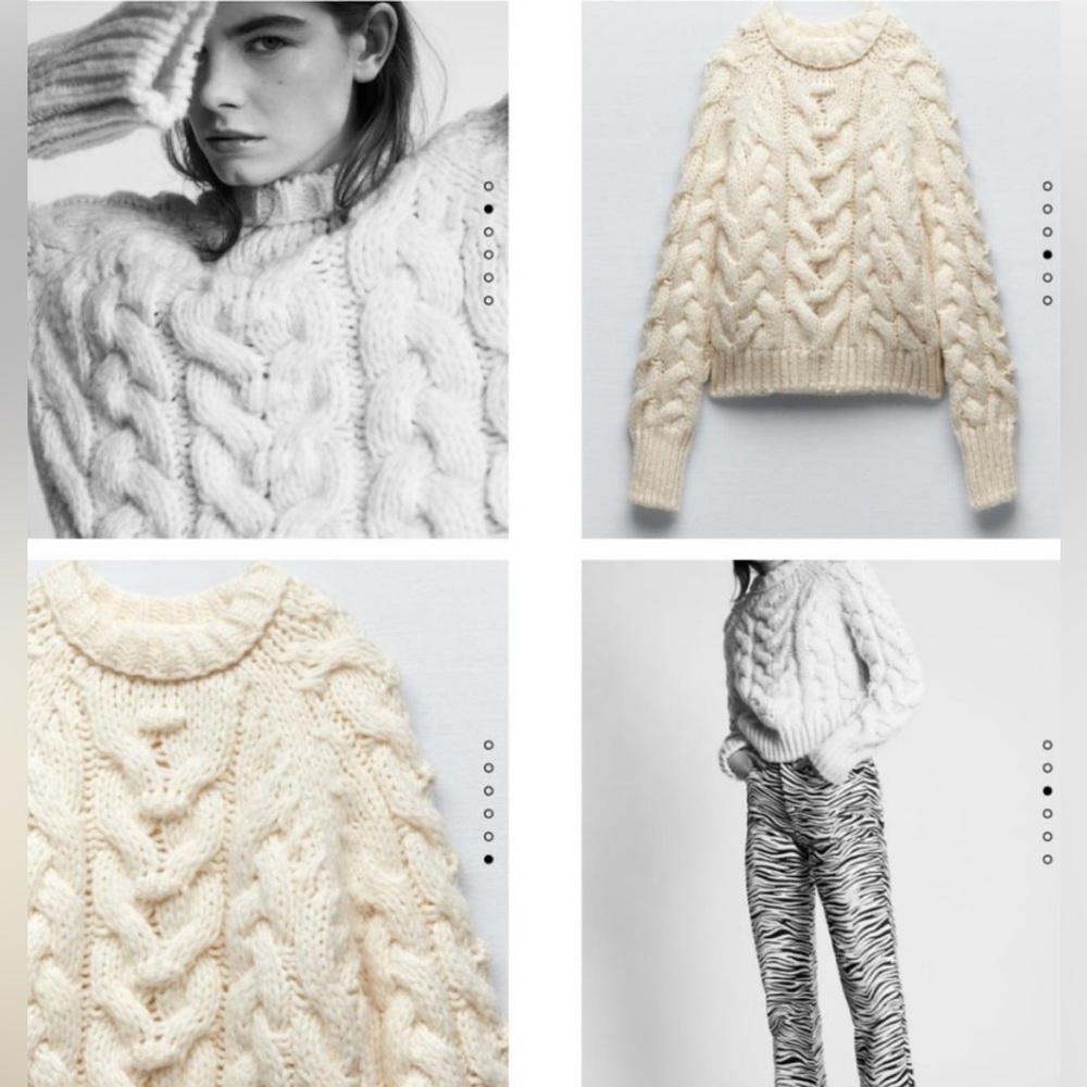 Zara sweater chunky cable knit round neck ecru cream cropped 3859/128 blogger M